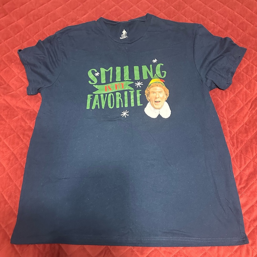 Elf Smiling Is My Favorite T-Shirt Men's Crew Neck Navy Size 2XL‎